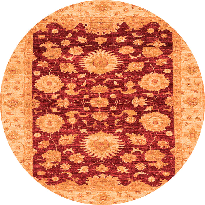 Round Machine Washable Oriental Orange Traditional Area Rugs, wshabs3560org