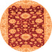 Round Machine Washable Oriental Orange Traditional Area Rugs, wshabs3560org