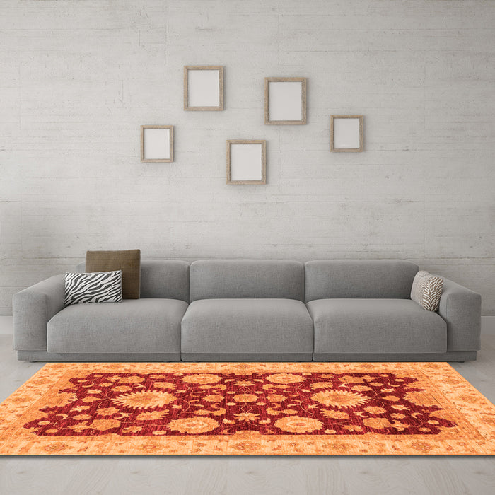 Machine Washable Oriental Orange Traditional Area Rugs in a Living Room, wshabs3560org
