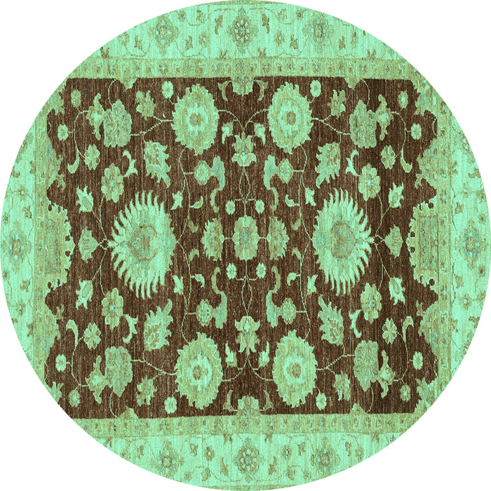 Round Machine Washable Oriental Turquoise Traditional Area Rugs, wshabs3560turq