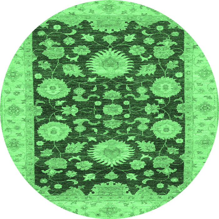 Round Machine Washable Oriental Emerald Green Traditional Area Rugs, wshabs3560emgrn