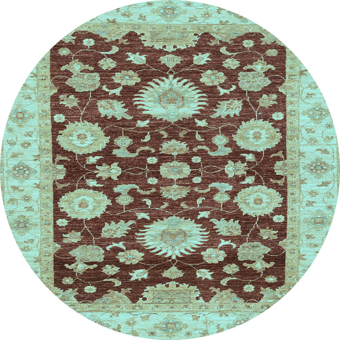 Round Machine Washable Oriental Light Blue Traditional Rug, wshabs3560lblu