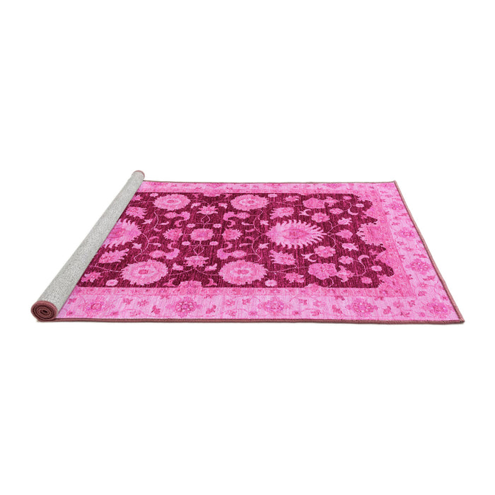 Sideview of Machine Washable Oriental Pink Traditional Rug, wshabs3560pnk
