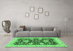 Machine Washable Oriental Emerald Green Traditional Area Rugs in a Living Room,, wshabs3560emgrn