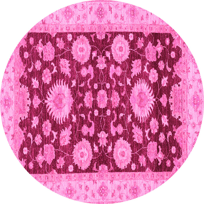 Round Machine Washable Oriental Pink Traditional Rug, wshabs3560pnk