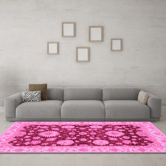 Machine Washable Oriental Pink Traditional Rug in a Living Room, wshabs3560pnk