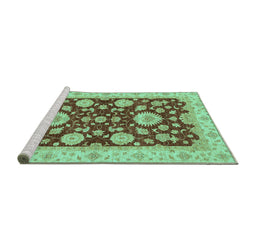 Sideview of Machine Washable Oriental Turquoise Traditional Area Rugs, wshabs3560turq