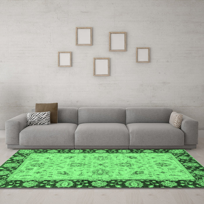 Machine Washable Abstract Emerald Green Modern Area Rugs in a Living Room,, wshabs3561emgrn