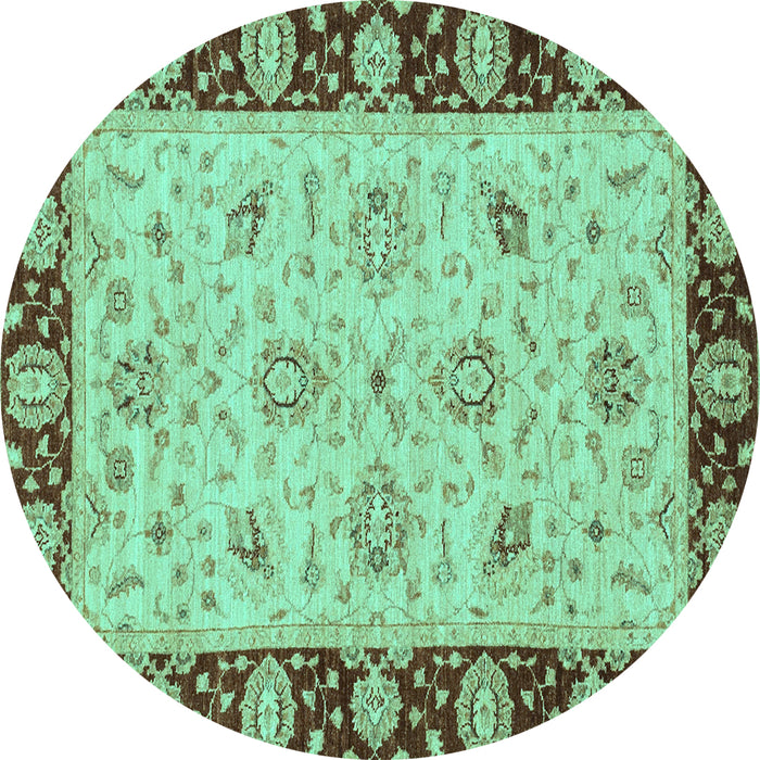 Round Abstract Turquoise Modern Rug, abs3561turq