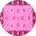 Round Machine Washable Abstract Pink Modern Rug, wshabs3561pnk