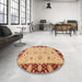 Round Machine Washable Abstract Red Rug in a Office, wshabs3561