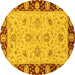 Round Abstract Yellow Modern Rug, abs3561yw