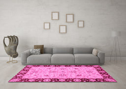 Machine Washable Abstract Pink Modern Rug in a Living Room, wshabs3561pnk