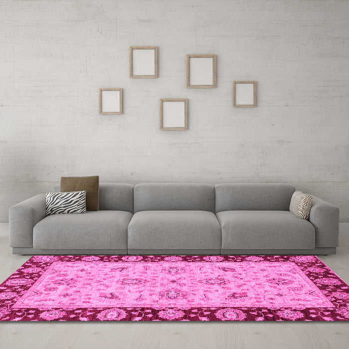 Machine Washable Abstract Pink Modern Rug in a Living Room, wshabs3561pnk