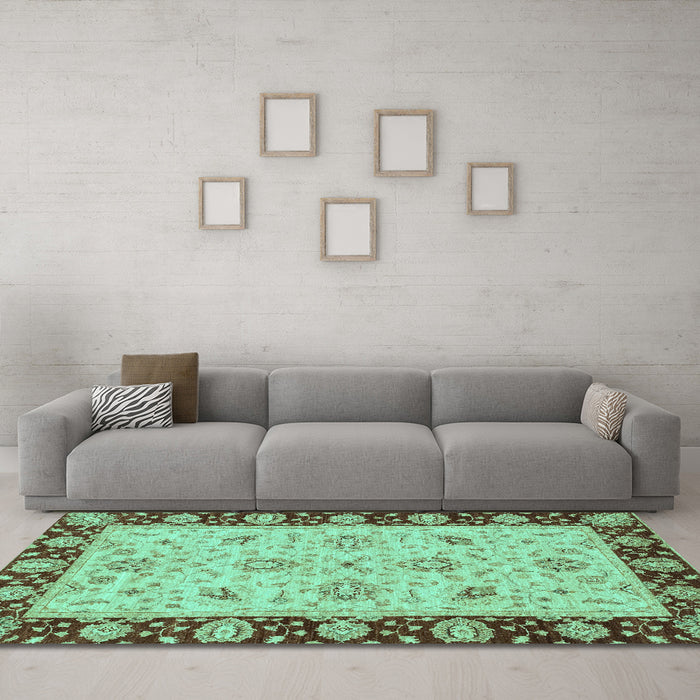 Machine Washable Abstract Turquoise Modern Area Rugs in a Living Room,, wshabs3561turq