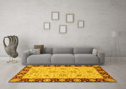 Machine Washable Abstract Yellow Modern Rug in a Living Room, wshabs3561yw