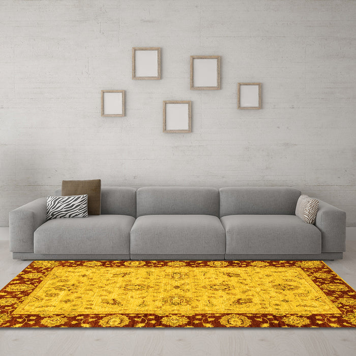 Machine Washable Abstract Yellow Modern Rug in a Living Room, wshabs3561yw