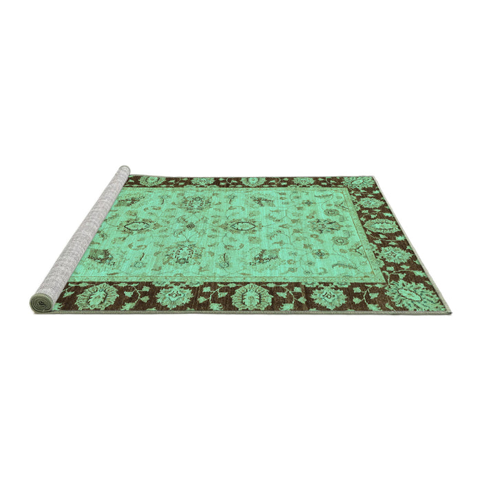 Sideview of Machine Washable Abstract Turquoise Modern Area Rugs, wshabs3561turq