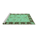 Sideview of Machine Washable Abstract Turquoise Modern Area Rugs, wshabs3561turq