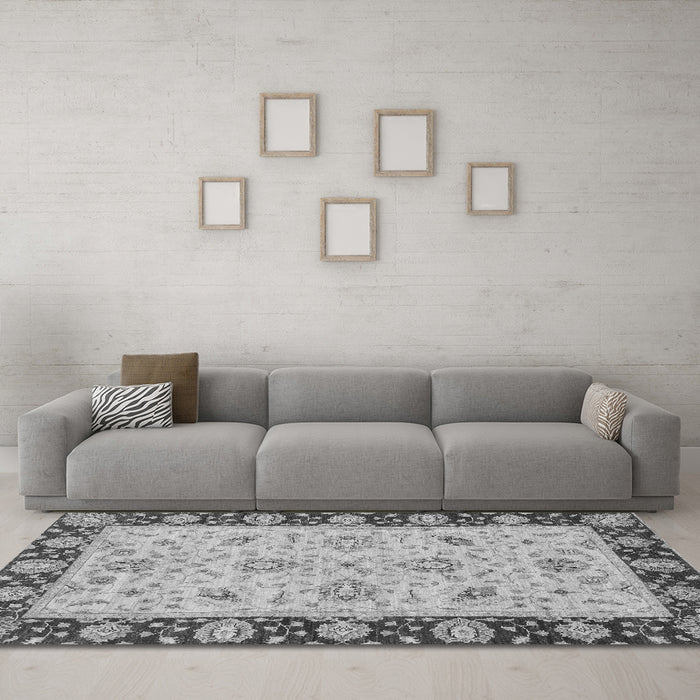 Machine Washable Abstract Gray Modern Rug in a Living Room,, wshabs3561gry