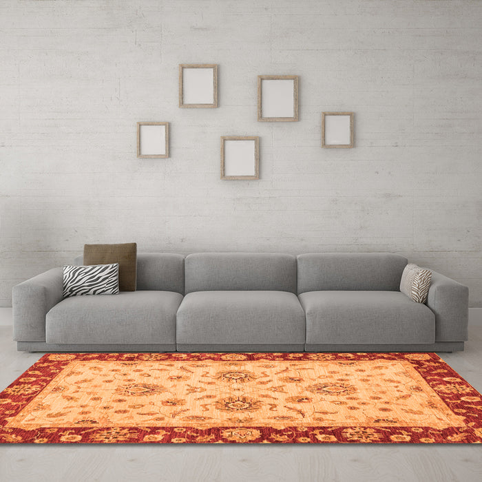 Machine Washable Oriental Orange Traditional Area Rugs in a Living Room, wshabs3562org