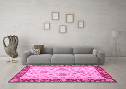 Machine Washable Oriental Pink Traditional Rug in a Living Room, wshabs3562pnk