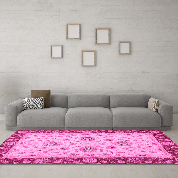 Machine Washable Oriental Pink Traditional Rug in a Living Room, wshabs3562pnk