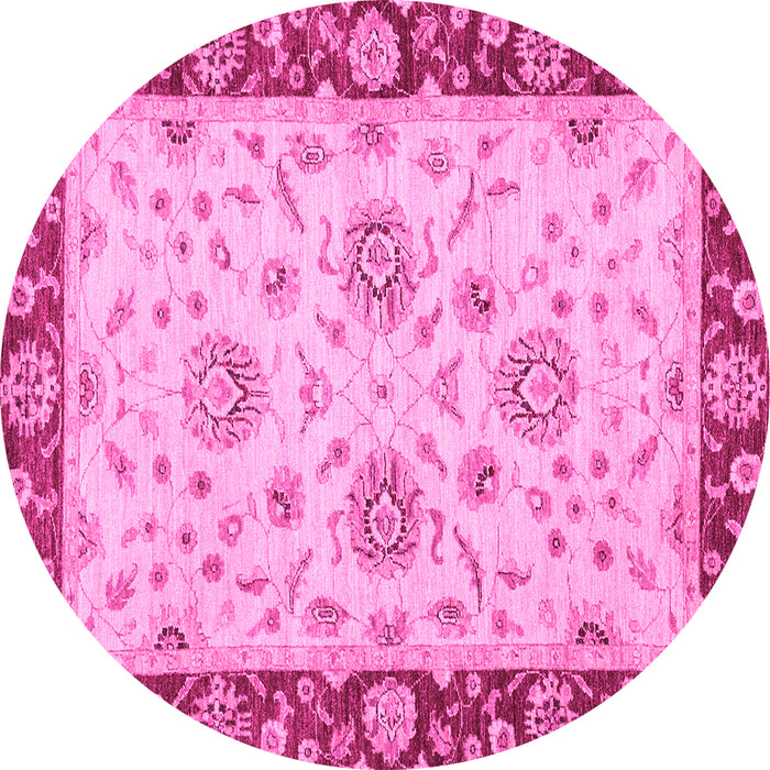 Round Machine Washable Oriental Pink Traditional Rug, wshabs3562pnk