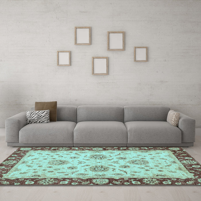Machine Washable Oriental Light Blue Traditional Rug in a Living Room, wshabs3562lblu