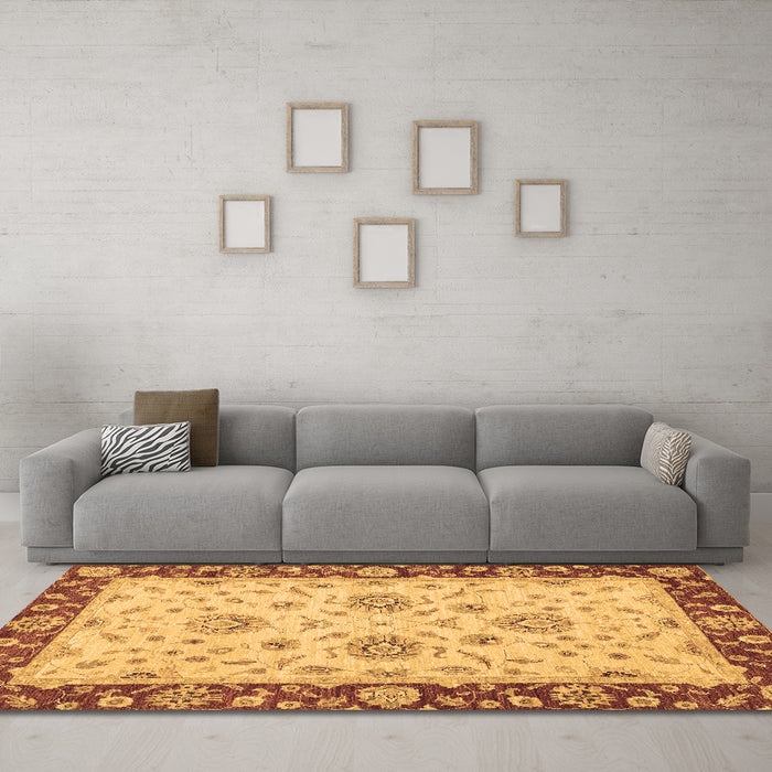 Machine Washable Oriental Brown Traditional Rug in a Living Room,, wshabs3562brn