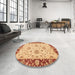 Round Machine Washable Abstract Orange Rug in a Office, wshabs3562