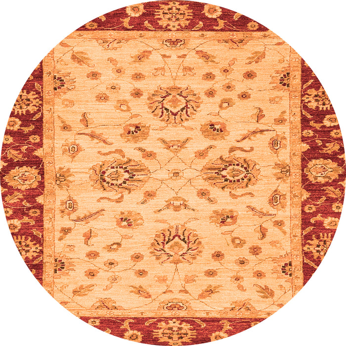 Round Machine Washable Oriental Orange Traditional Area Rugs, wshabs3562org