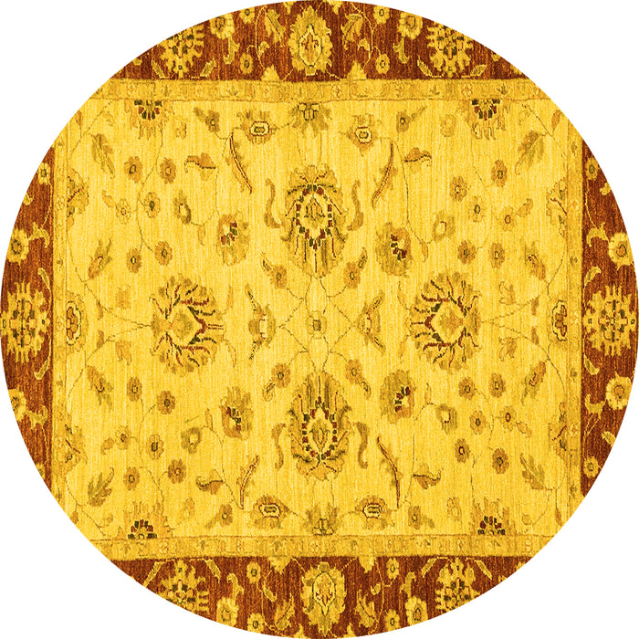 Round Machine Washable Oriental Yellow Traditional Rug, wshabs3562yw
