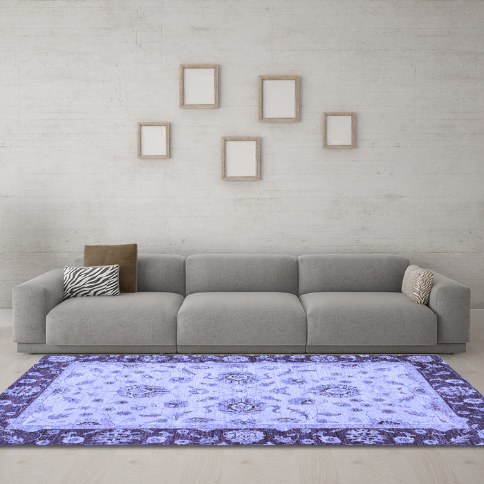 Machine Washable Oriental Blue Traditional Rug in a Living Room, wshabs3562blu