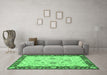 Machine Washable Oriental Emerald Green Traditional Area Rugs in a Living Room,, wshabs3562emgrn