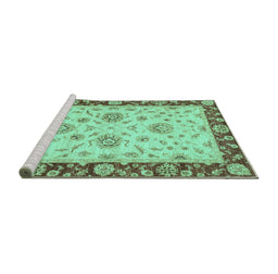 Sideview of Machine Washable Oriental Turquoise Traditional Area Rugs, wshabs3562turq