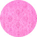 Round Machine Washable Abstract Pink Modern Rug, wshabs3563pnk