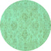 Round Abstract Turquoise Modern Rug, abs3563turq