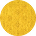 Round Machine Washable Abstract Yellow Modern Rug, wshabs3563yw