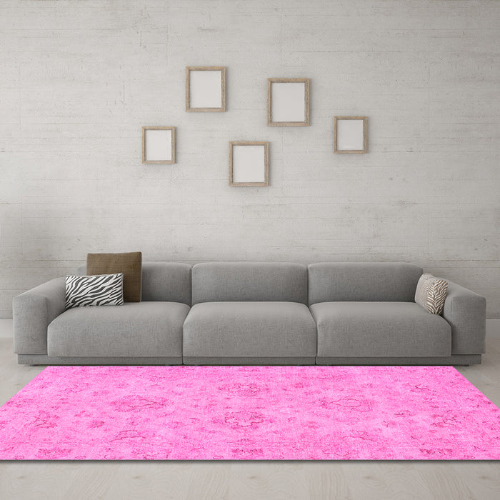 Machine Washable Abstract Pink Modern Rug in a Living Room, wshabs3563pnk
