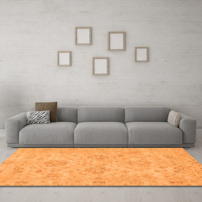 Machine Washable Abstract Orange Modern Area Rugs in a Living Room, wshabs3563org