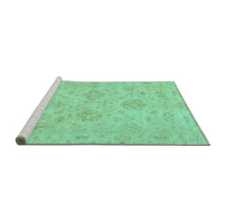 Sideview of Machine Washable Abstract Turquoise Modern Area Rugs, wshabs3563turq