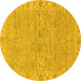 Round Machine Washable Abstract Yellow Modern Rug, wshabs3564yw