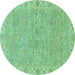 Round Machine Washable Abstract Turquoise Modern Area Rugs, wshabs3564turq