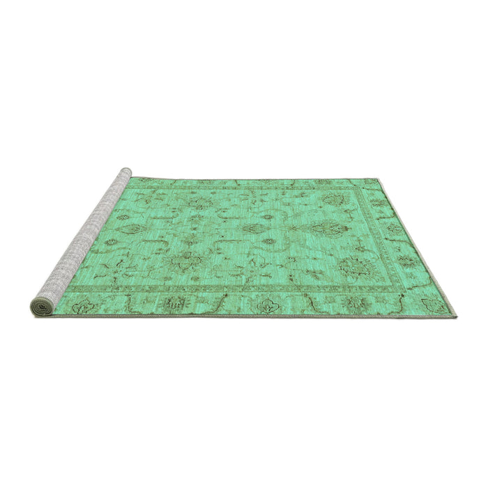 Sideview of Machine Washable Abstract Turquoise Modern Area Rugs, wshabs3565turq