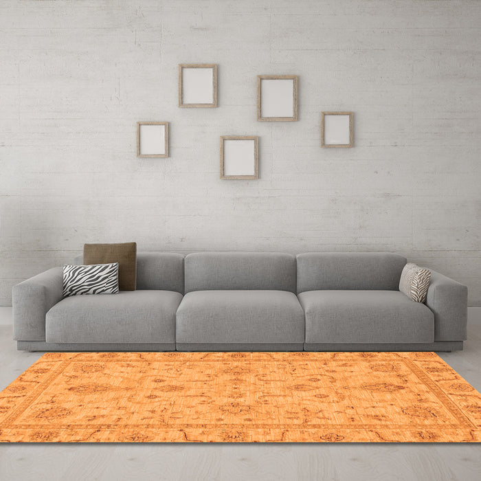 Machine Washable Abstract Orange Modern Area Rugs in a Living Room, wshabs3565org