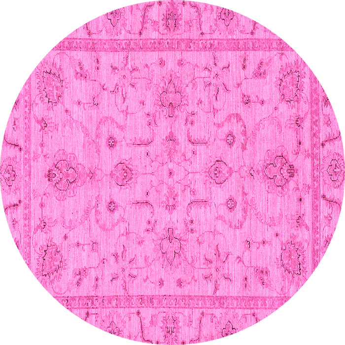 Round Machine Washable Abstract Pink Modern Rug, wshabs3565pnk