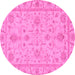 Round Machine Washable Abstract Pink Modern Rug, wshabs3565pnk