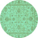 Round Abstract Turquoise Modern Rug, abs3565turq