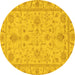 Round Abstract Yellow Modern Rug, abs3565yw